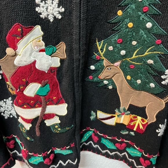 Vintage Black Christmas Sweater with Santa and Reindeer - Picture 4 of 4
